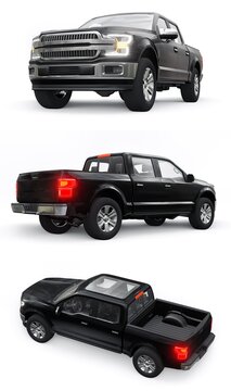 Rome. Italy. November 30, 2022. Ford F-150 Lariant. Large modern pickup truck with a double cab, glowing headlights. 3d rendering.