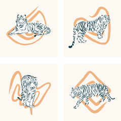 Lazy tiger animal art illustration set
