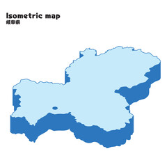 アイソメトリック、立体的な岐阜県の地図、県庁所在地、都道府県単位の地図のイラスト