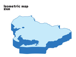 アイソメトリック、立体的な愛知県の地図、県庁所在地、都道府県単位の地図のイラスト