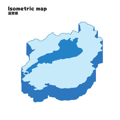 アイソメトリック、立体的な滋賀県の地図、県庁所在地、都道府県単位の地図のイラスト