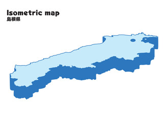 アイソメトリック、立体的な島根県の地図、県庁所在地、都道府県単位の地図のイラスト