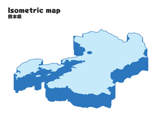 アイソメトリック、立体的な熊本県の地図、県庁所在地、都道府県単位の地図のイラスト