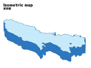 アイソメトリック、立体的な東京都の地図、県庁所在地、都道府県単位の地図のイラスト
