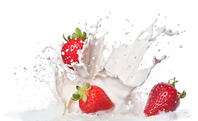 AI generative. Fresh strawberries with milk splash