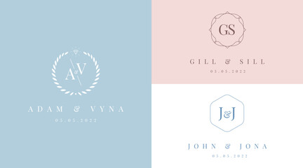 Vector minimal and simple initial wedding logo templates pack