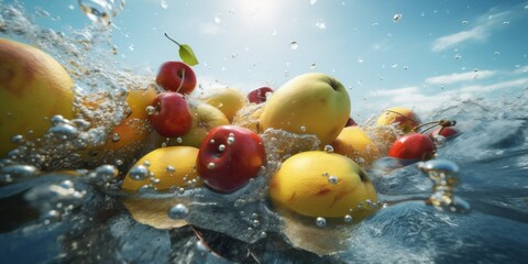 vitamin liquid strawberry background drop water healthy fresh green fruit food. Generative AI.