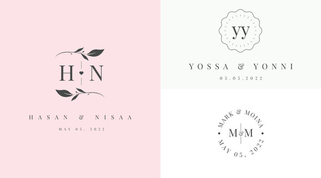 Vector minimal and simple initial wedding logo templates pack