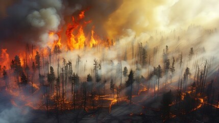 Obraz na płótnie Canvas Devastating phenomenon of wildfires. The power and destructive nature of these uncontrollable blazes. Generative AI
