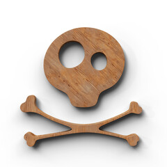 Pirate Wooden Sign with Skull and Bones. 3D Illustration. File with Clipping Path.