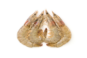 Group fresh shrimp isolated on white background ,top view ,flat lay.