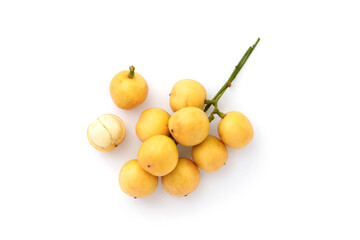 Burmese grape(Baccaurea ramiflora) isolated on white background , top view , flat lay.