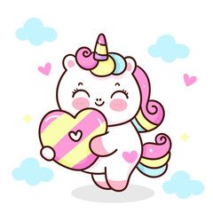 Cute unicorn hug candy heart