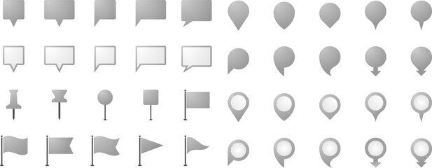 Pin icon set. Collection of high quality outline technology pictograms in modern flat style. Grey map pin symbol for web design and mobile app on white background. Map marker line logo.