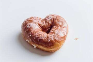 A single donut in the shape of a heart isolated on a white background, AI Generative