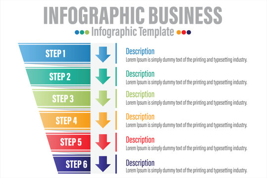 Infographic Funnel Block Chart Concept For Slide Presentation With Six 6 Steps, Six 6 Option, Six 6 Point List And Funnels Shape Pyramid Cone Direction