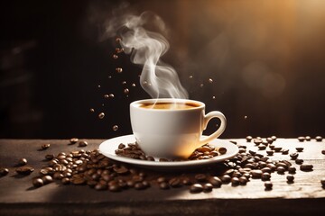 breakfast espresso drink mug aroma cafe bean brown morning cup. Generative AI.