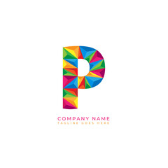 Colorful letter p logo design for business company in low poly art style