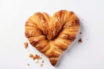 A single croissant isolated on a white background in the shape of a heart, AI Generative