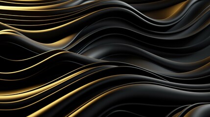 A Black and Gold Wavy Shiny Abstract Background. Generative AI