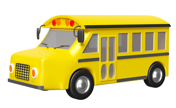 3d yellow school bus cartoon sign icon, vehicle for transporting students isolated. back to school, 3d render illustration