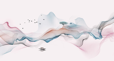 New Chinese style ribbon abstract artistic conception ink painting