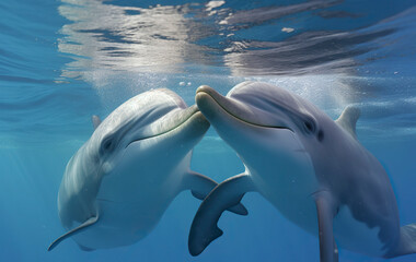 A pair of dolphins. Generative AI.