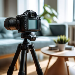 dslr camera on tripod and taking photographs. Interior design photography gear. 3d render, generative ai - 603584110