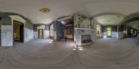 360 hdri panorama inside empty abandoned concrete room or old building in seamless spherical in...