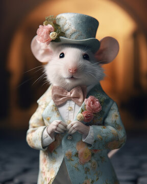 Mouse animal as a groom in costume, Generative AI
