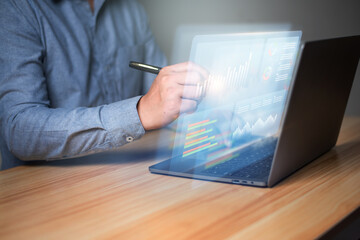 Digital economic analysis technology to Success concept. analyst working with digital finance...