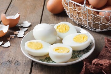 Slice boiled eggs on the table
