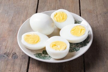 Slice boiled eggs on the table