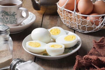Slice boiled eggs on the table