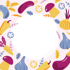 Decorative frame with fresh raw ripe vegetables