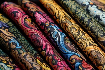 Colorful, floral silk fabric. Generative AI