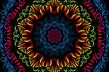 luxurious paper cut design colourful rainbow flowers line art pattern of indonesian culture traditional  batik ethnic dayak for textile or fashion
