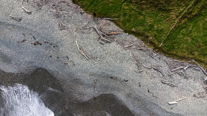 Aerial (drone) photo of black sand beach, south island, new zealand
