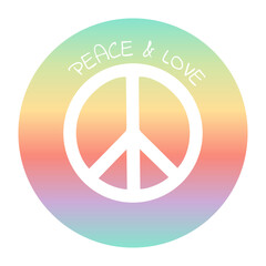 Background in hippie style with rainbow gradient and peace sign