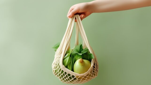Eco shopping net bag on an isolated background. Sustainable living practices, emphasizing the importance of reusable items in reducing waste and promoting environmental conservation. Generative AI