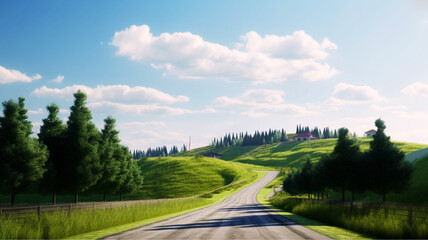Fototapeta na wymiar A secluded one-lane country road in green nature