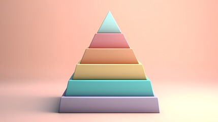 Pastel-colored pyramid with levels, showcasing blank shapes as a fographic template. Visually appealing method of displaying hierarchical data, classifications, or progressive stages. Generative AI
