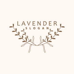 Lavender Logo, Simple Elegant Purple Flower Plant Vector, Greeting Card Design, Banner, Flower Ornament, Lavender Hand Drawn Wedding, Icon Symbol Illustration