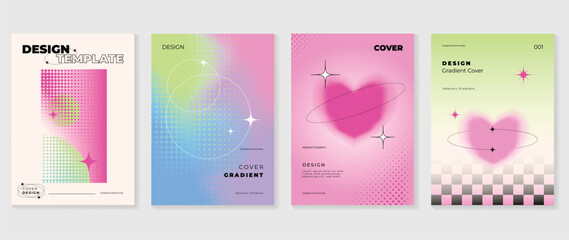 Fluid gradient background vector. Cute and minimal style posters with colorful, geometric shapes, halftone and liquid color. Modern wallpaper design for social media, idol poster, banner, flyer.