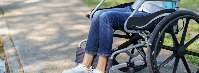 Obraz premium Depressed sad asian woman in wheelchair&nbsp;lonely disabled adult