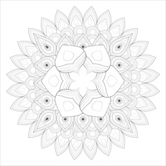 Coloring page for adult with decorative flowers in monochrome isolated on white background