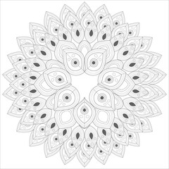 Coloring page for adult with decorative flowers in monochrome isolated on white background