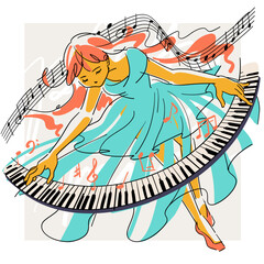 ピアノを演奏する スタイリッシュな女性 ベクターイラスト
