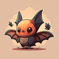 Cartoon, Bat, Orange, Cute, Wings, Flying, Nocturnal, Mammal, Halloween, Playful, Curious, Whimsical, Smiling, Eyes, Ears, Fangs, Vibrant, Colorful, Character, Illustration, Quirky, Silhouette, Outlin