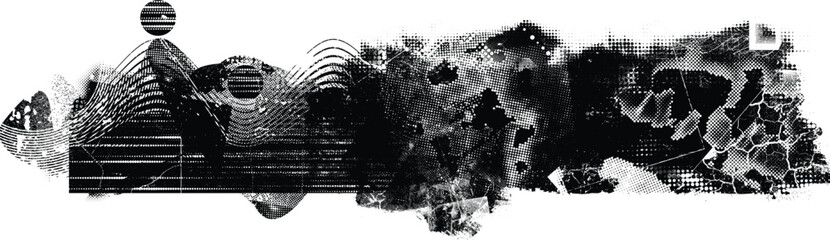 Glitch distorted geometric shape . Noise destroyed logo . Trendy defect error shapes . Glitched frame .Grunge textured . Distressed effect .Vector shapes with a halftone dots screen print texture.